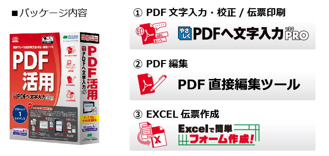 PDF編集 ソフト やさしくPDFへ文字入力 PRO v.9.0 パッケージ内容