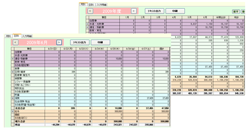 家計簿データは月別/日別/入力明細の管理が可能
