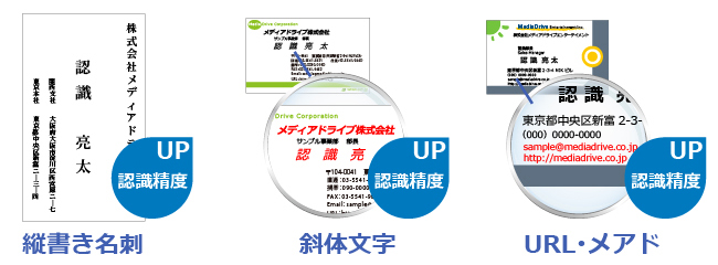 縦書き名刺、斜体文字、URL・メアドの認識精度向上