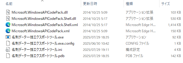 フォルダ内のデータ
